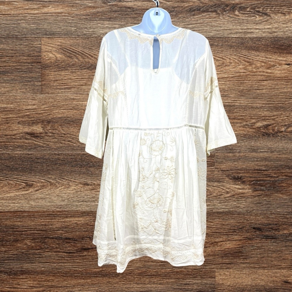 Anthropologie Akemi & Kin Tunic Lace Dress Size M PETITE Ivory Embroidered - Picture 3 of 8
